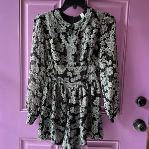 Bethany Mota Romper Long Sleeve Sheer Black and Light Green/Gray Size XS